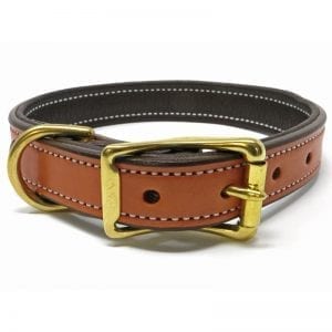 K-9 Komfort 1 Inch Tan Skirting with Dark Buffalo Liner Premium Deluxe Leather D Ring Collar