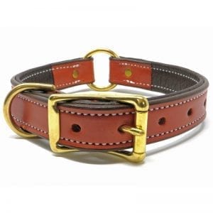 K-9 Komfort 1 Inch Tan Skirting with Dark Buffalo Liner Premium Deluxe Leather Center Ring Collar