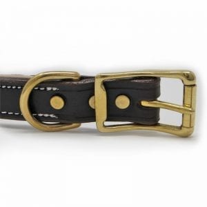 K-9 Komfort 1 Inch Dark Brown Latigo with Light Buffalo Liner Premium Deluxe Leather Center Ring Collar