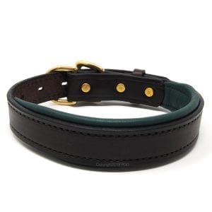 1 Inch Mahogany Hunter Green Padded Leather Collar