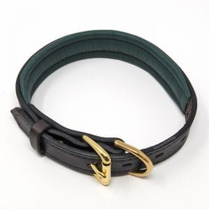 1 Inch Mahogany Hunter Green Padded Leather Collar